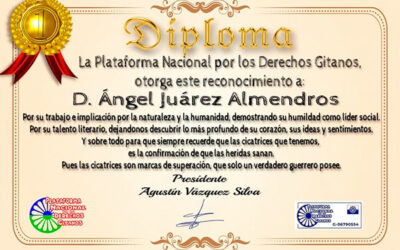 Ángel Juárez recibe el reconocimiento de la Plataforma Nacional por los Derechos Gitanos